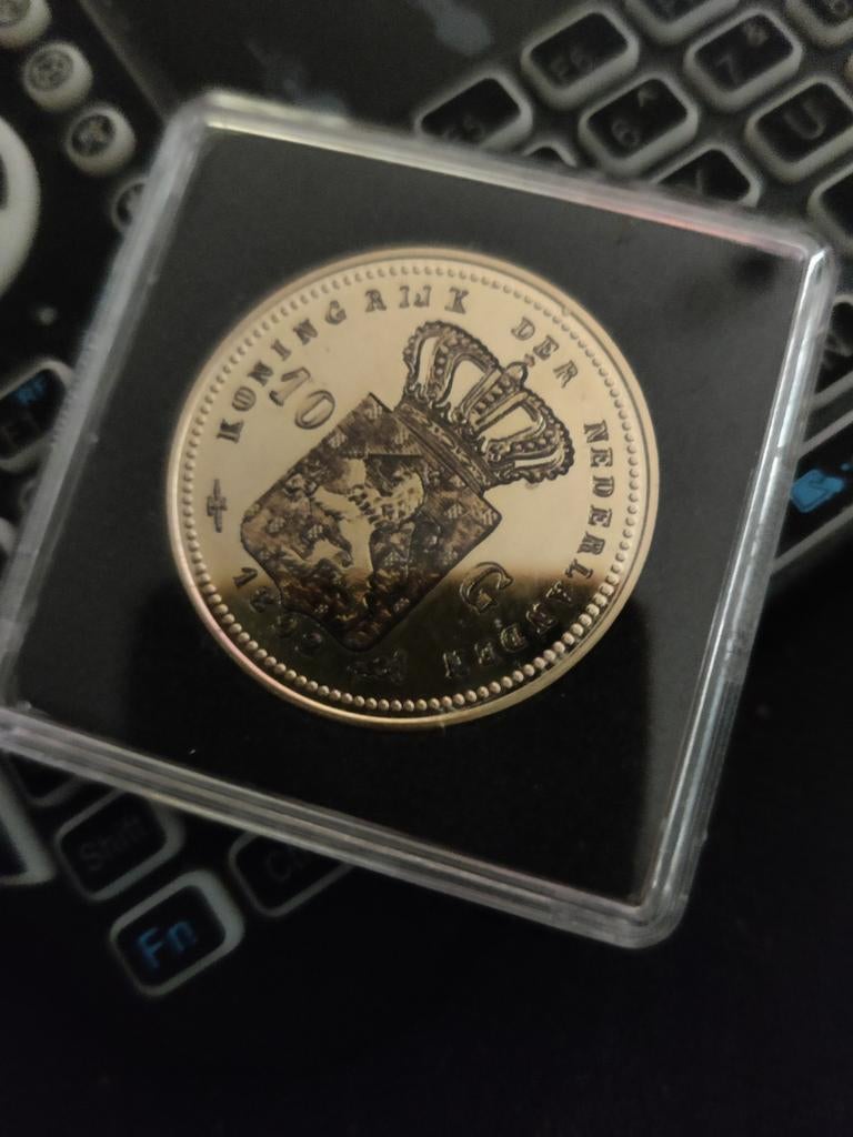 Zeldzame 10 Gulden Munt Koning Willem III (Goud), Koning Willem III, Losse munt, 10 gulden, Goud