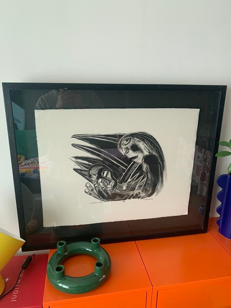 Uniek werk op geschept papier in baklijst, Ophalen of Verzenden