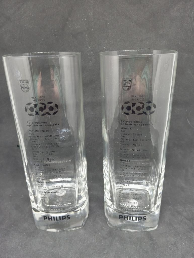 Vintage Philips WK 1986 Mexico Voetbal Glas 2x, Ophalen of Verzenden