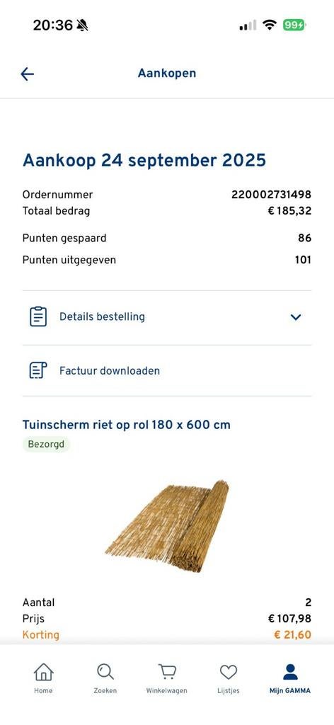 Bamboe tuinscherm op rol 180x600 cm x2, Ophalen