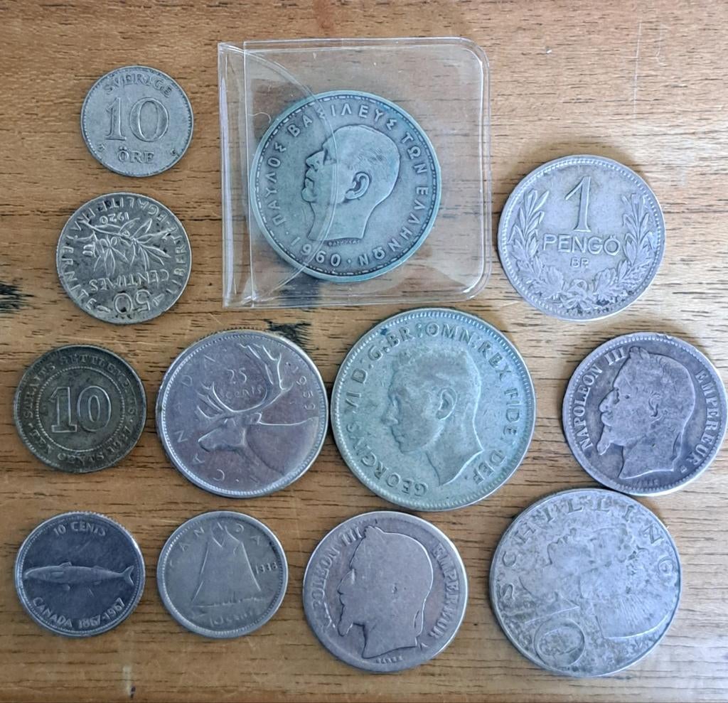 12 zilveren munten, Ophalen of Verzenden, Buitenland, Munten
