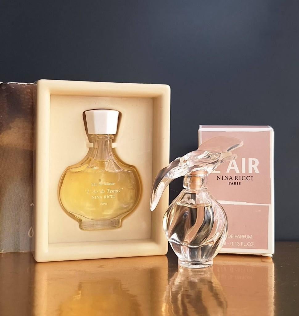 Set 2 luxe vintage miniaturen  L' Air du Temps Nina Ricci, Ophalen of Verzenden, Zo goed als nieuw