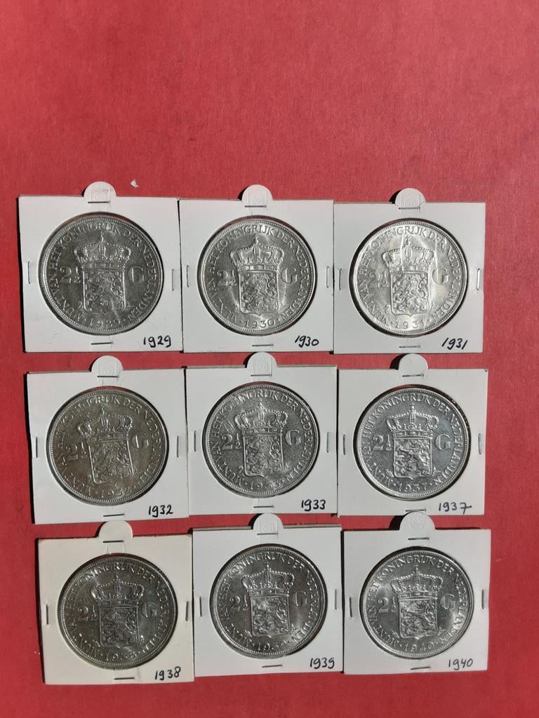 9 zilveren rijksdaalders koningin Wilhelmina, Setje, Zilver, Ophalen of Verzenden, Koningin Wilhelmina