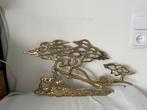 Bijan messing wand sculptuur met bomen en herten, Metaal, Wandsculptuur, Vintage, Handgemaakt