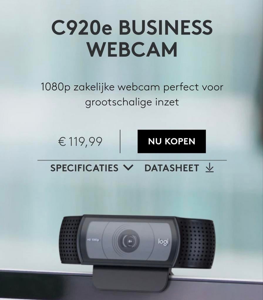 Logitech C920e HD 1080p Webcam - Nieuw in doos, Computers en Software, Webcams, Logitech, Nieuw, Ophalen of Verzenden, Monitorclip