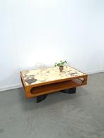 Teak salontafel met groot marmeren blad, Gebruikt, 100 tot 150 cm, Vintage, Overige materialen