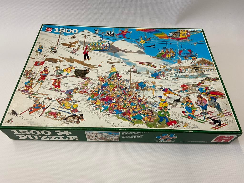 Jan van Haasteren puzzel vintage puzzel 1500 Wintersport, Ophalen of Verzenden, 500 t/m 1500 stukjes, Gebruikt, Legpuzzel