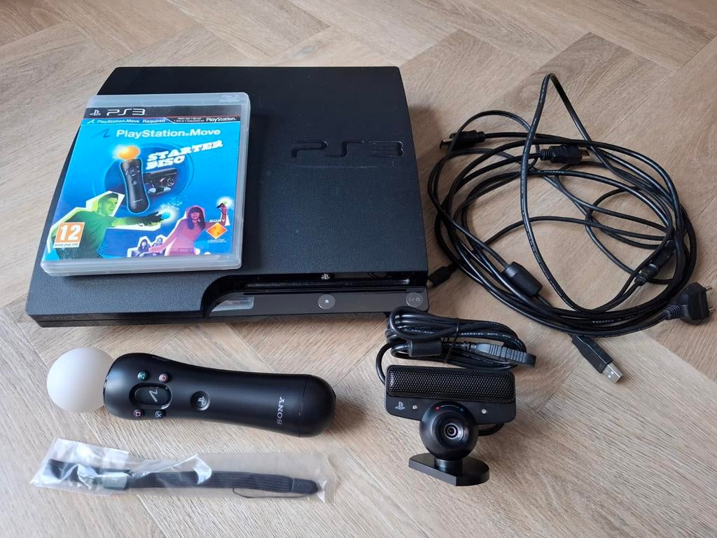 PS3 met Move Starter Disc, Controller en Camera, Spelcomputers en Games, Ophalen, Met games, Zo goed als nieuw, Zonder controller