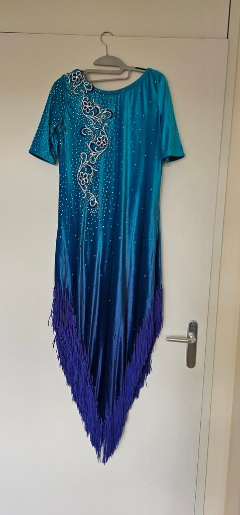 Velvet Latin Dansjurk met Body - Maat 40-44, Blauw, Maat 42/44 (L), Ophalen of Verzenden, Gedragen