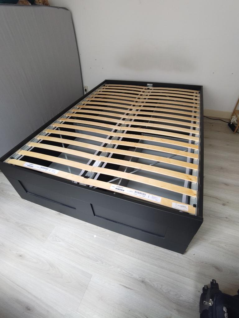 IKEA BRIMNES bedframe, zwart, 200 x 145 cm, Ophalen, Gebruikt, Zwart, Tweepersoons