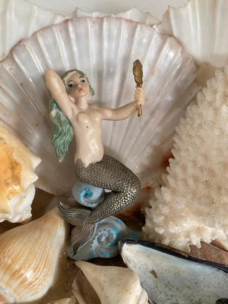 Vintage Schelp (schrijn) Zeemeermin Decoratie, Verzamelen, Beelden en Beeldjes, Gebruikt, Fantasy, Ophalen of Verzenden