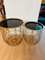 Set van 2 gouden bijzettafels met zwart blad, Ophalen, Minder dan 45 cm, Minder dan 55 cm, Goud