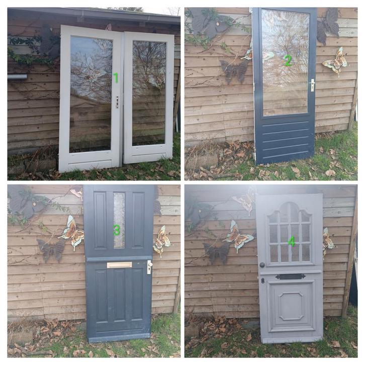 Diversen deuren, Doe-het-zelf en Verbouw, Deuren en Horren, Gebruikt, Buitendeur, 200 tot 215 cm, 80 tot 100 cm, Glas, Hout, Ophalen