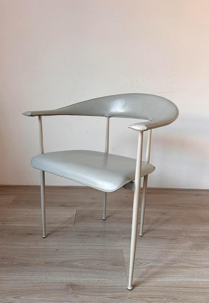 4 Fasem P40 design eetkamerstoelen, Huis en Inrichting, Stoelen, Gebruikt, Vier, Leer, Grijs, Ophalen