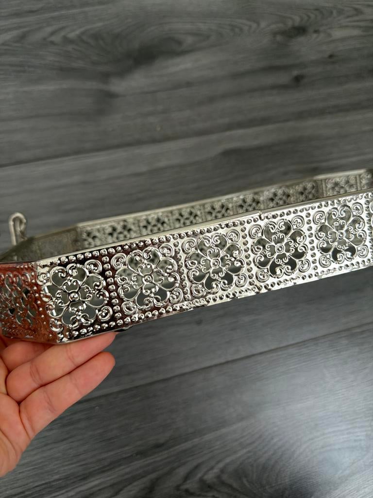 Zilver dienblad met spiegel, Ophalen, Overige materialen, Gebruikt, Schaal