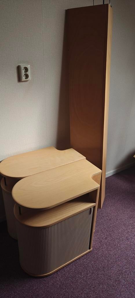 Auping Auronde achterwand kersen met nachtkastjes, Ophalen, Gebruikt, Bruin, Tweepersoons