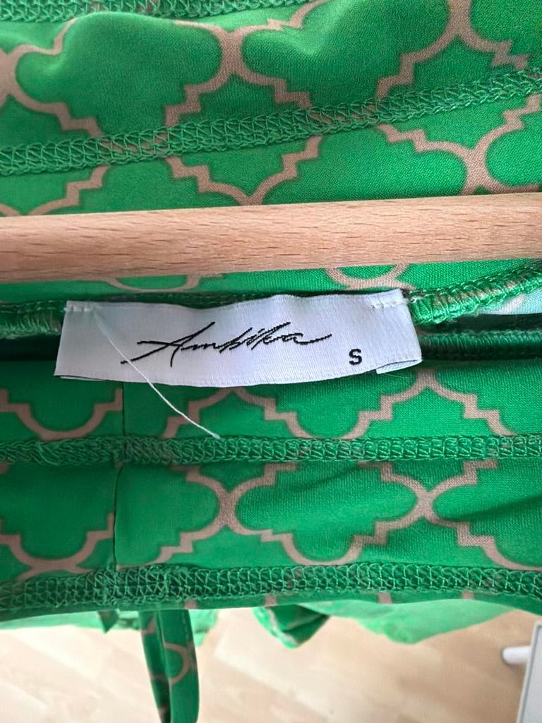 Ambika stretch broek groen met patroon, Ophalen, Maat 36 (S), Lang, Gedragen
