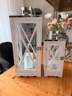 Set landelijke lantaarns wit hout & metaal – binnen/buiten, Huis en Inrichting, Woonaccessoires | Kandelaars en Kaarsen, Ophalen