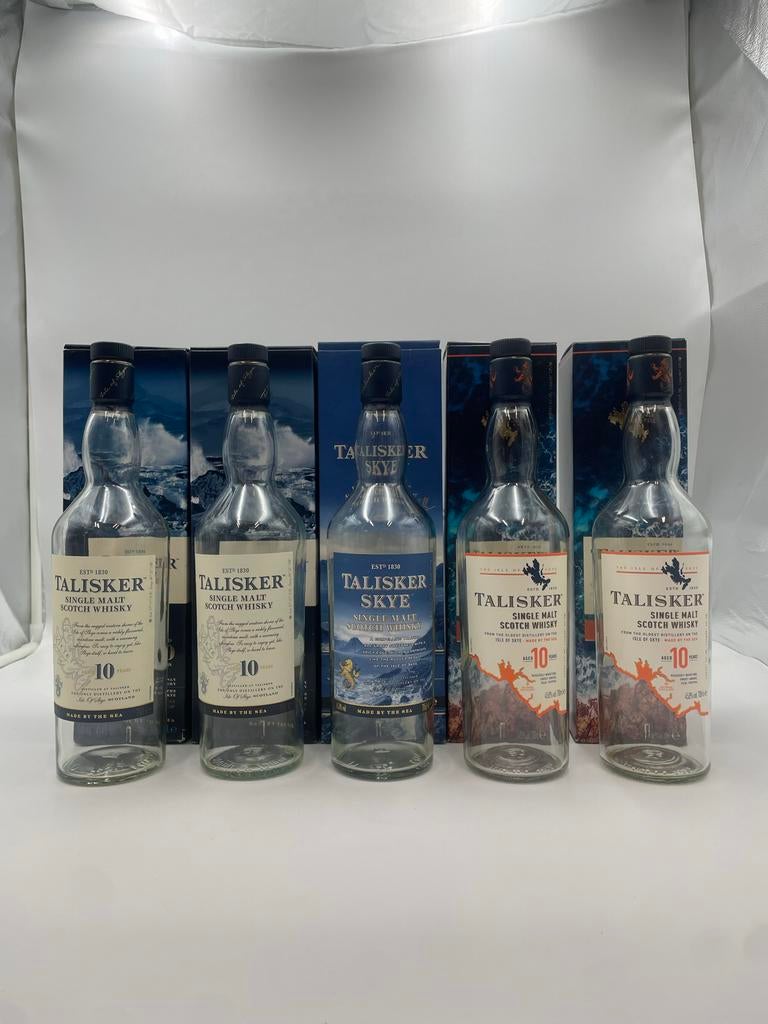 Lege Talisker whiskey flessen met dozen, Verzamelen, Ophalen of Verzenden, Gebruikt