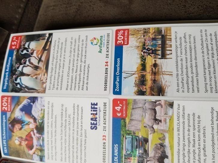 Kortingsbonnen uit voordeelgids dierentuin museum  pretpark, Tickets en Kaartjes, Kortingen en Cadeaubonnen, Drie personen of meer