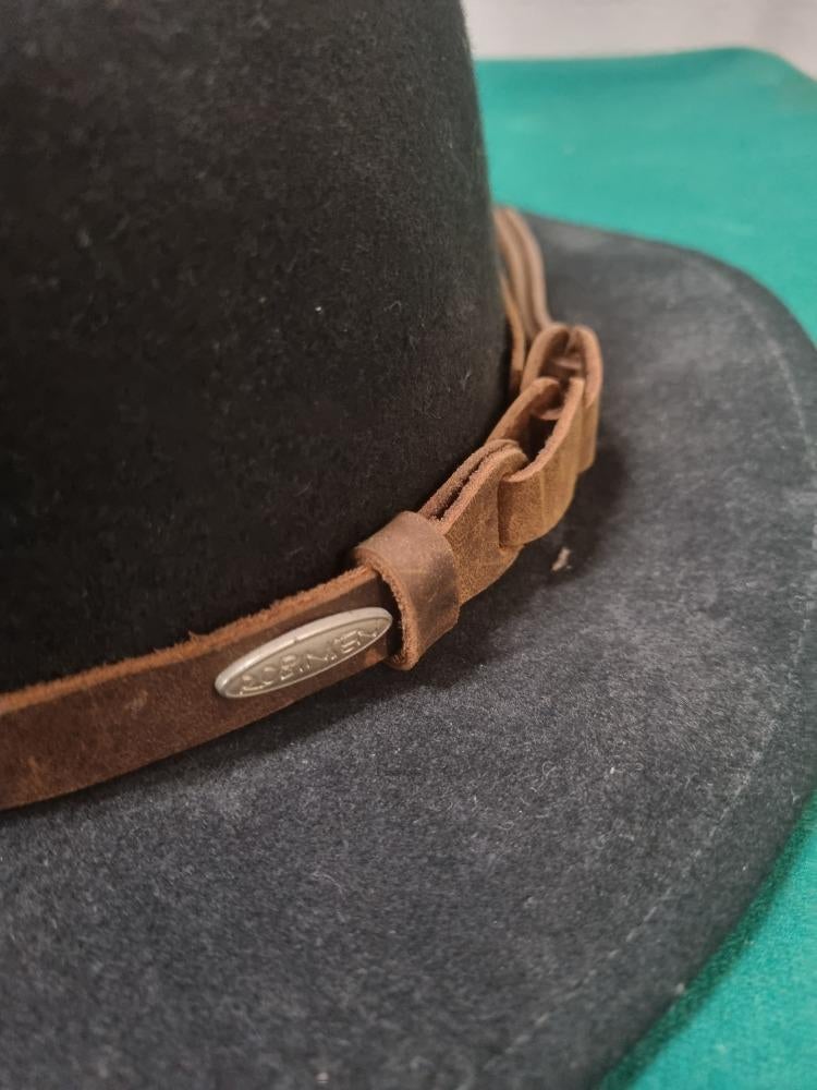 hoed robinsen zwart met bruine leren band 100% wol, Ophalen of Verzenden, 'T Olde Gre-j, Info@toldegrej.nl, Endepoelstraat 20f Didam