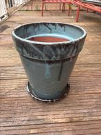 Blauwgrijze bloempot met schotel, Gebruikt, Rond, Minder dan 40 cm, Tuin
