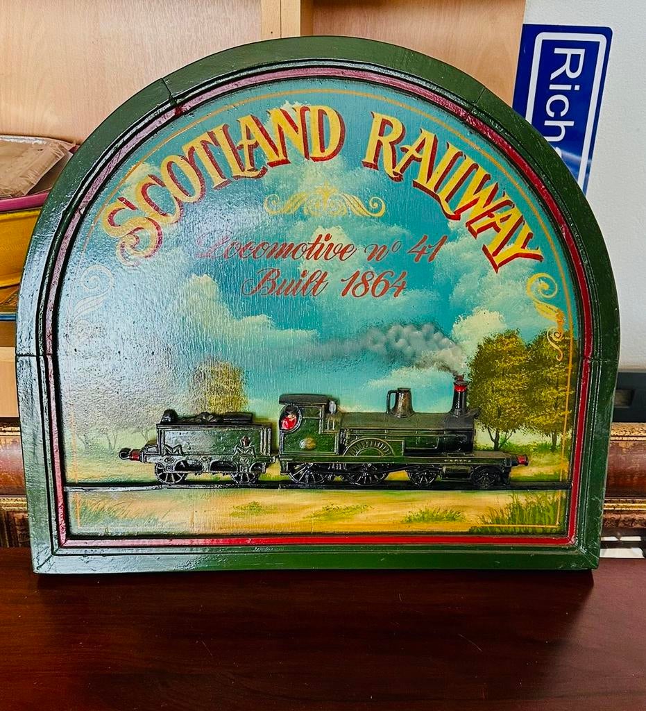 Houten Wandbord Locomotief Reliëf - Scotland Railway, Ophalen of Verzenden