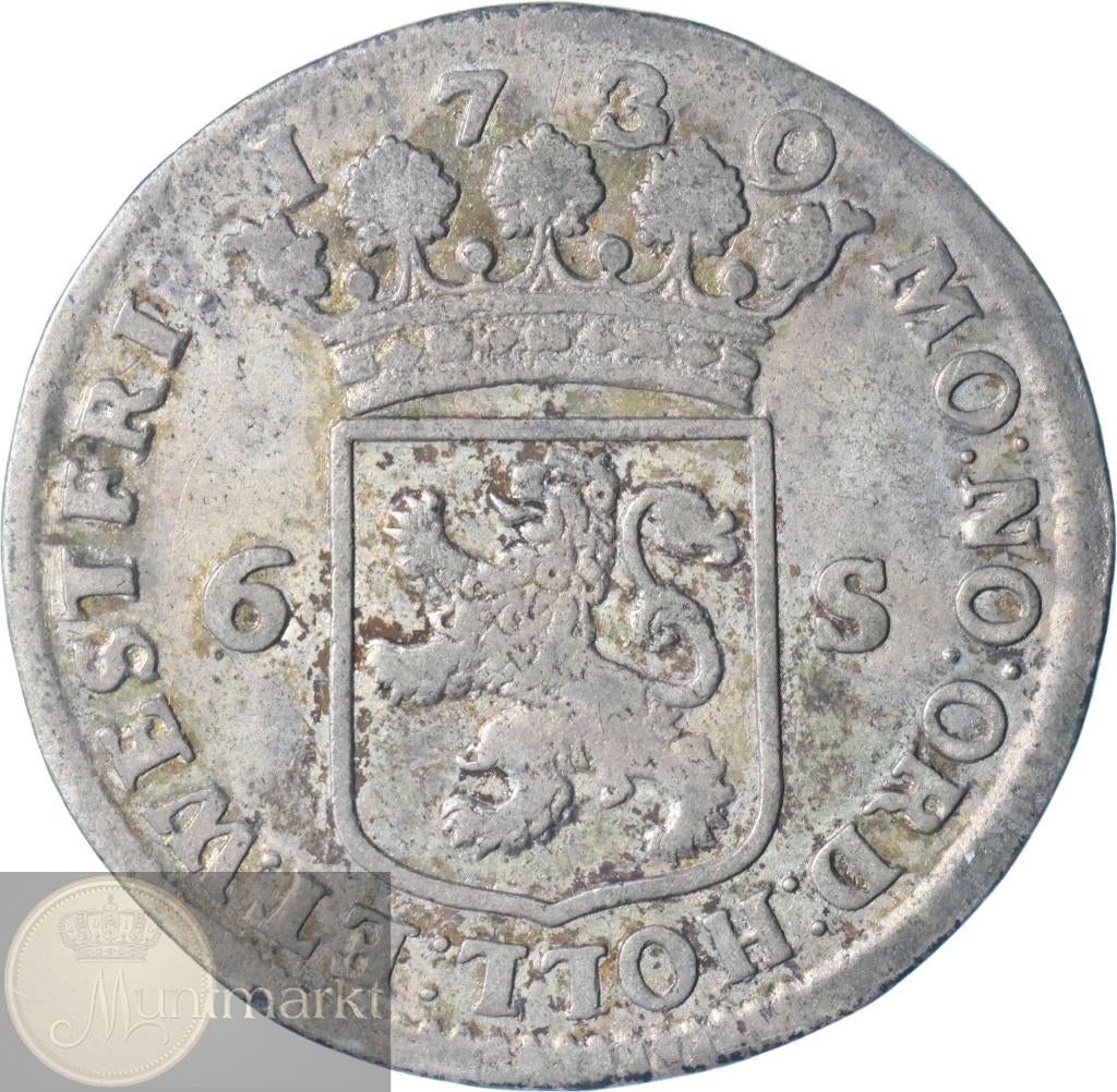 Holland - Scheepjesschelling / 6 Stuivers 1730 overslag 1729, Vóór koninkrijk, Zilver, Losse munt, Overige waardes