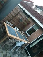 Grote tuintafel met 6 stoelen (4x taupe, 2x wit), Tuin en Terras, Tuintafels, Ophalen, Gebruikt, Rechthoekig, Hout