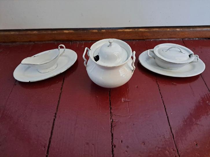 Vintage Wit Emaille Kinderspeelgoed Servies Set, Antiek en Kunst, Antiek | Emaille, Ophalen of Verzenden
