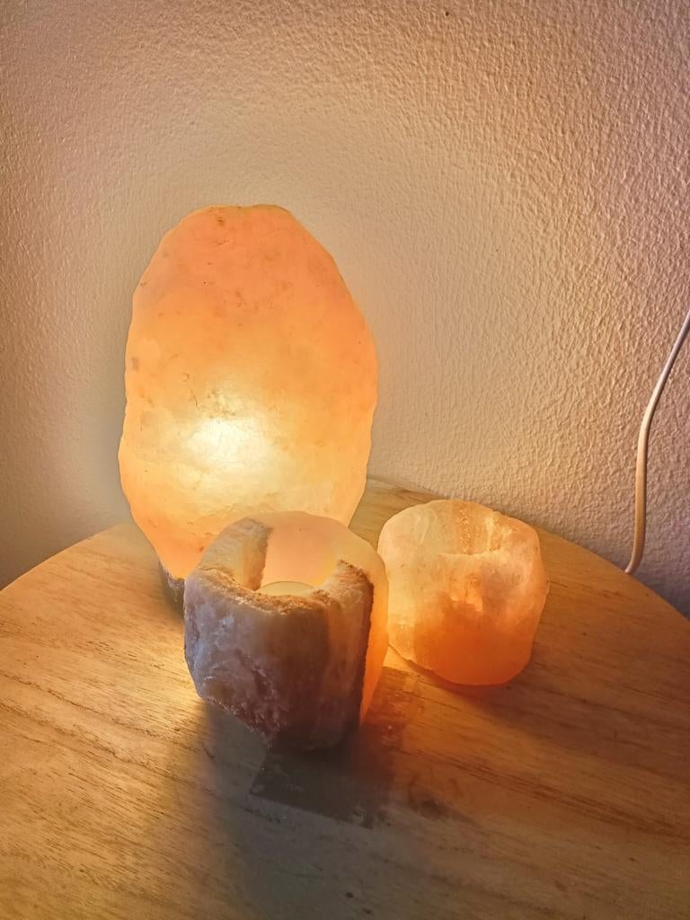 Zoutsteen lamp + 2 Zoutsteen kaarsenhouders, Ophalen of Verzenden