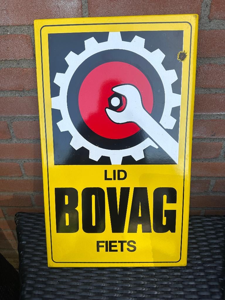 Mooi origineel emaille BOVAG FIETS bord., Ophalen of Verzenden, Gebruikt, Reclamebord