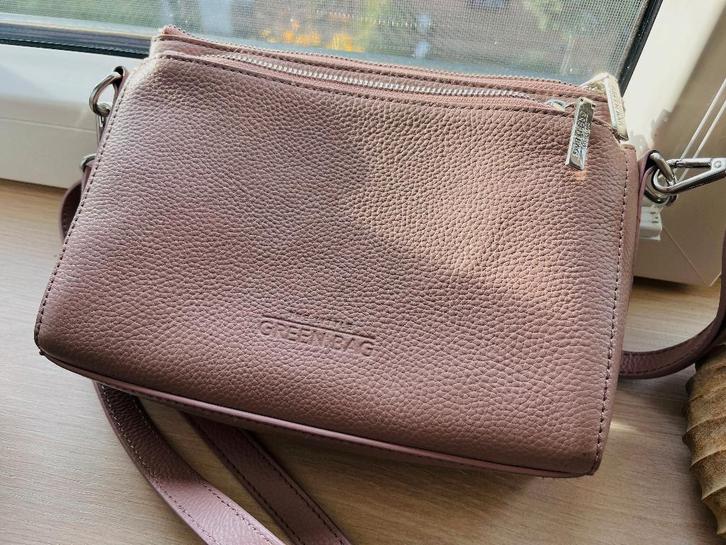 crossbody tas The Little Green Bag - leer - pink, Sieraden, Tassen en Uiterlijk, Tassen | Damestassen, Zo goed als nieuw, Schoudertasje