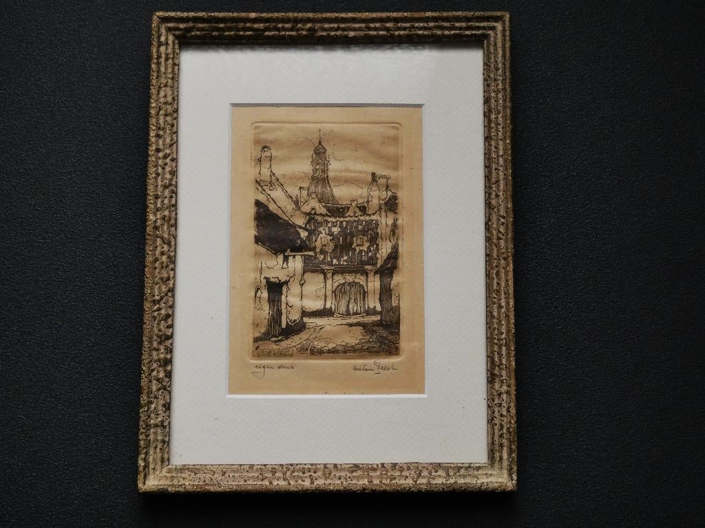 Anton Pieck originele ets Straatje Zalt-Bommel Zaltbommel, Ophalen of Verzenden