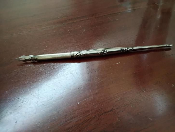 Mooie zilveren penhouder met kroontjes pen., Antiek en Kunst, Antiek | Goud en Zilver, Ophalen of Verzenden