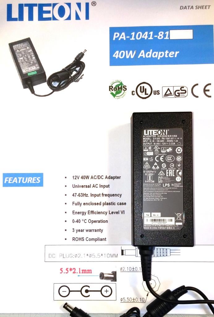 LITE-on PA-1041-81 12V 3.33A 40W ADP-40DD B Adapter oplader, Computers en Software, Monitoren, Nieuw, 101 t/m 150 Hz, IPS, Full HD