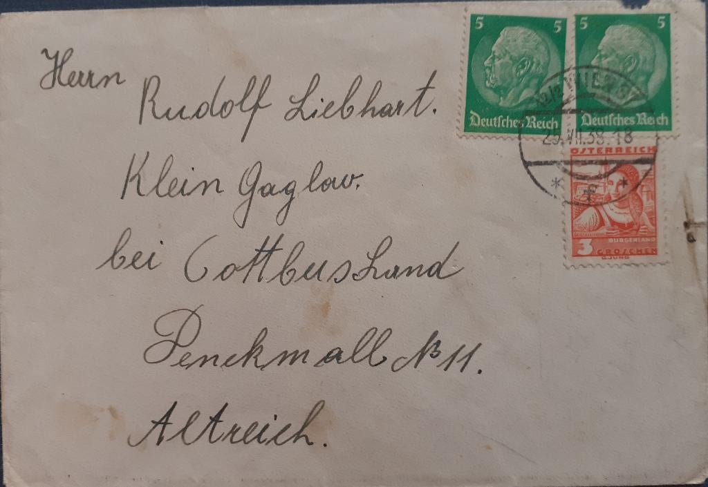 Oostenrijk Deutsches Reich Envelop 1938, Postzegels en Munten, Ophalen of Verzenden, Envelop