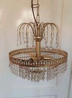 Vintage gouden luchter met kristallen, Ophalen, Gebruikt, Metaal, Vintage Antiek