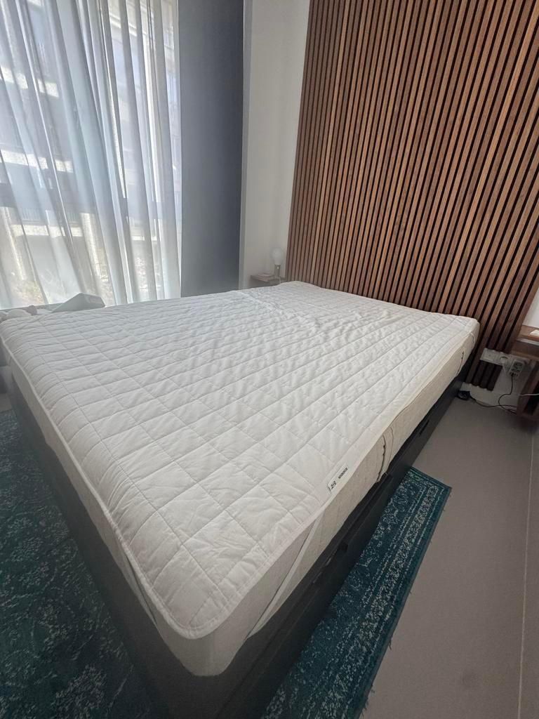 IKEA NORDLI bed met opberglades + matras 140x200, Ophalen, Bruin, Tweepersoons, 140 cm