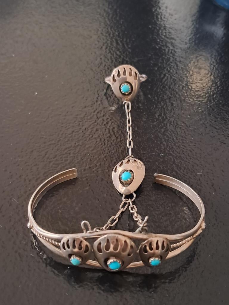 Slavenarmband sterling zilver berenpootmotief navajo, Ophalen of Verzenden, Zilver
