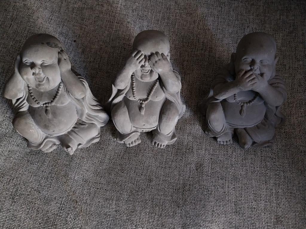Set van 3 Boeddha beeldjes: Horen, Zien, Zwijgen, Ophalen of Verzenden, Zo goed als nieuw