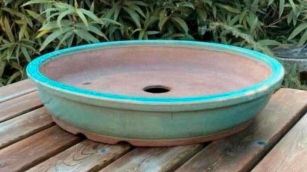 Bonsai schaal XXL groen geglazuurd Koreaans aardewerk 57,5, Tuin en Terras, Bloempotten, Ophalen, 40 cm of meer, Rond, Nieuw