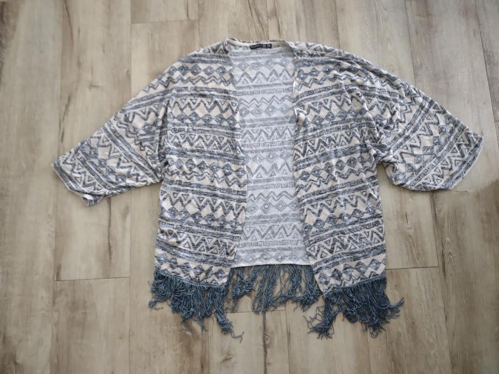 Prachtig grijs roze Aztec vest franjes, 40-42. Hippie vest., Onb, Maat 42/44 (L), Ophalen of Verzenden, Onb