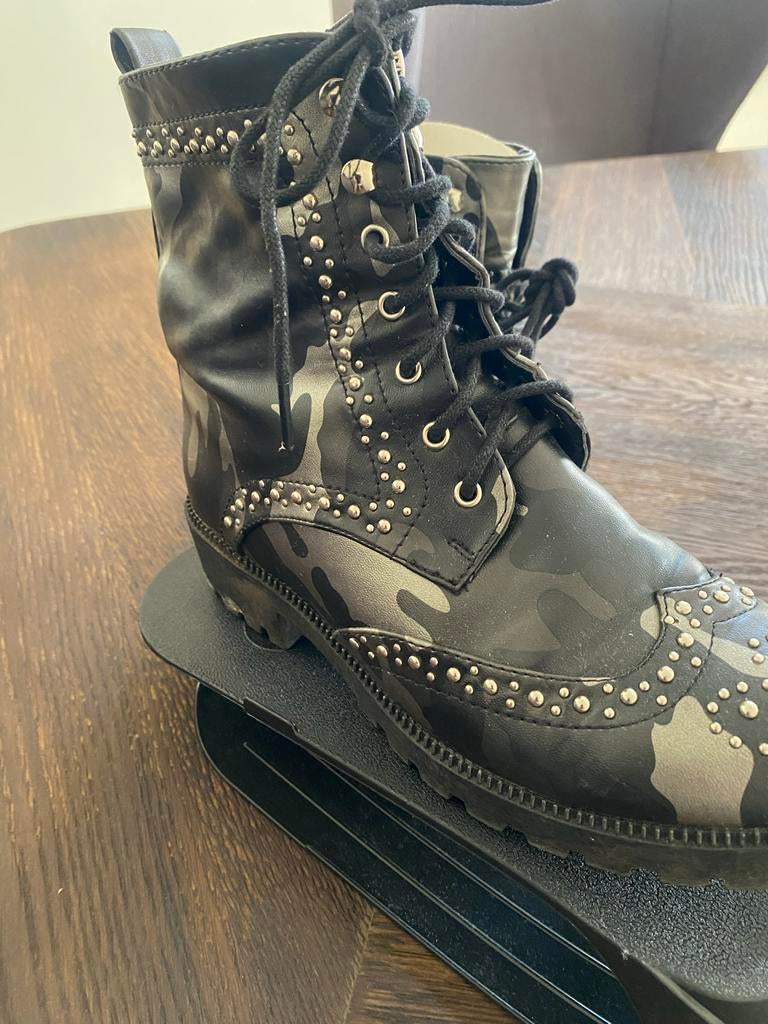 Faxx Leather Laarzen Maat 37 Zwart/Grijs/Groen met Studs, Ophalen of Verzenden, Zwart, Lage of Enkellaarzen