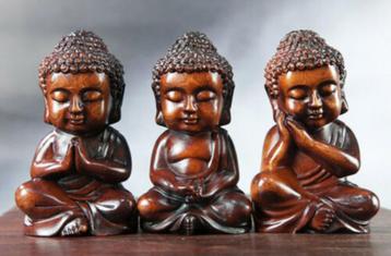 Set van 3 houten Boedhistische Rulai Monniken uit Tibet. beschikbaar voor biedingen