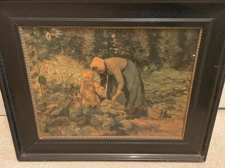 2 oude schilderijen met Vrouw en Kind, Antiek en Kunst, Kunst | Schilderijen | Klassiek, Ophalen of Verzenden