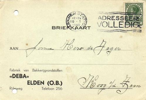 DEBA Elden [O.B.] - 01.1940 - briefkaart, Postzegels en Munten, Brieven en Enveloppen | Nederland, Briefkaart, Ophalen of Verzenden