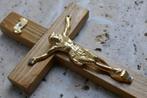Houten kruis met goud kleurige Jezus, Verzenden, Overige materialen, Hanger