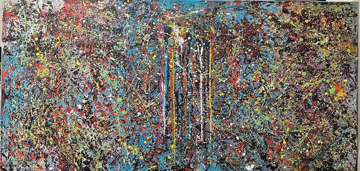 Valera- Kleurrijke Abstract- Handgeschilderd- Uniek-XXL, Antiek en Kunst, Kunst | Schilderijen | Abstract, Ophalen of Verzenden