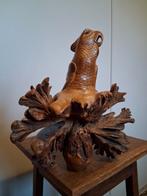 Vintage Houtsnijwerk wortelhout kikker haan parkiet papagaai, Antiek en Kunst, Ophalen of Verzenden